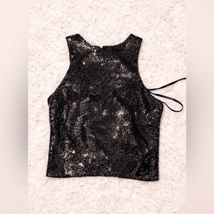 Alex & Sophia Black Sequin Sleeveless Crop Top NWT XXS Evening